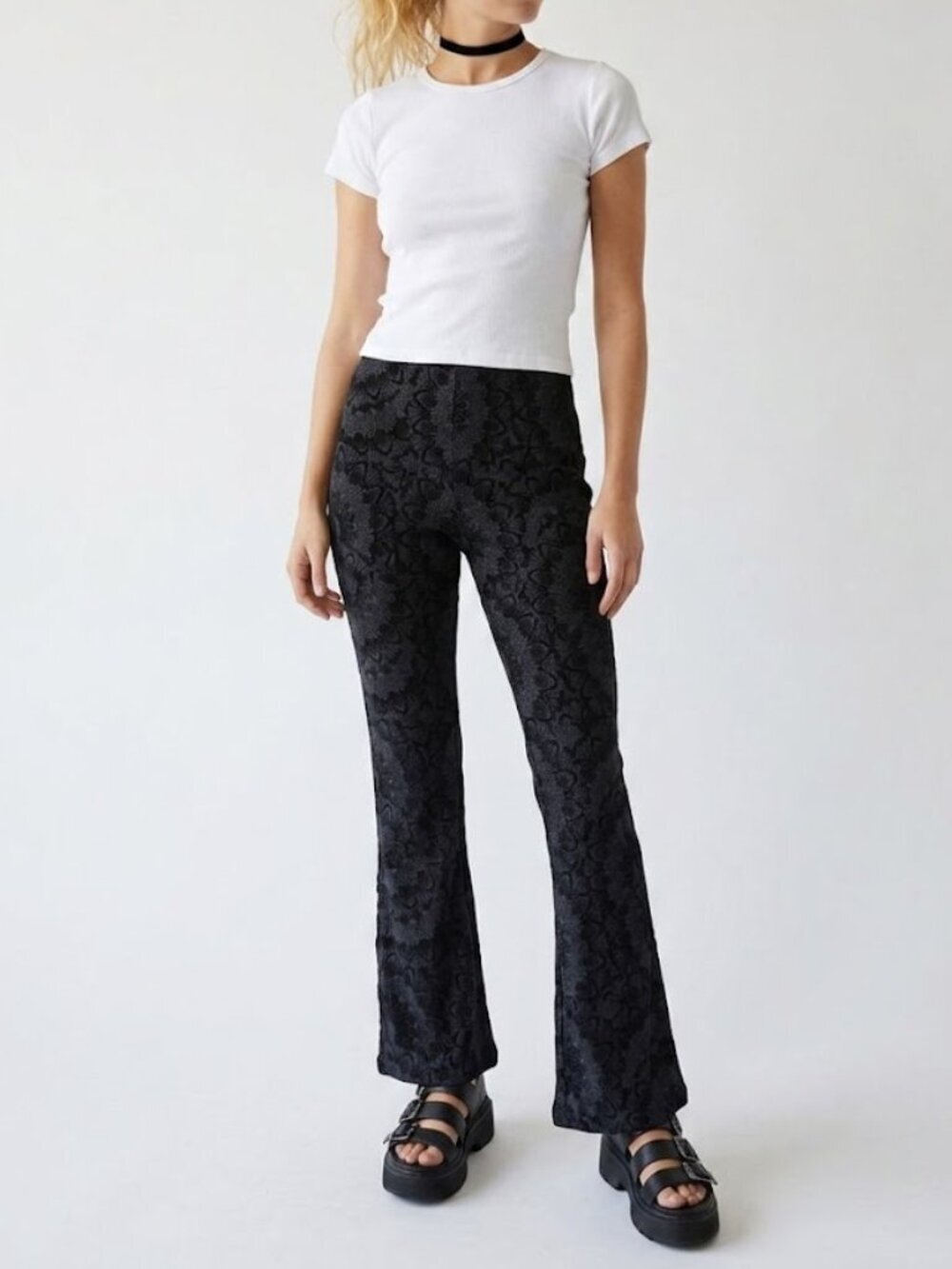 Vintage Equestrian Designs Velvet Burnout Flare Pants Whimsigoth Boho S